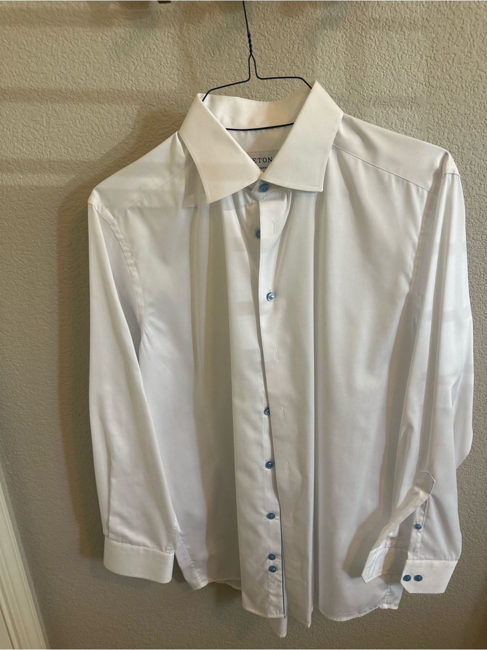 Eton White Dress Shirt with Navy Trim - Picture 2 of 6